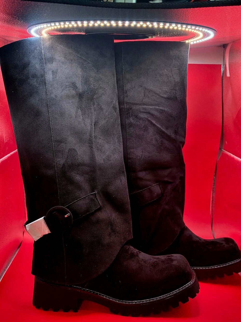 Women’s 9.5 Black Knee High Fold Over Boots Chunky Lug Sole New Box